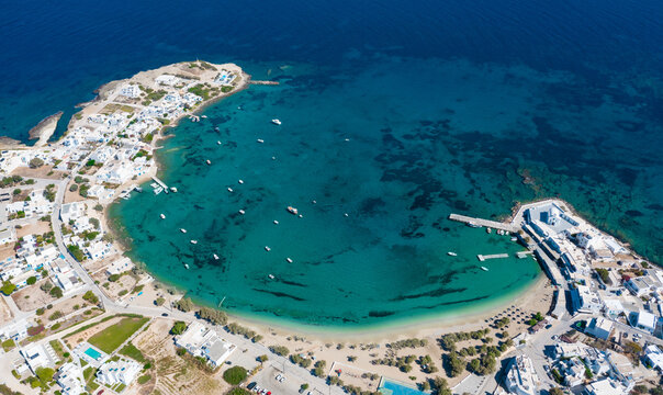 Aerial view of Pollonia town. Milos island, Greece