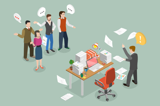 3D Isometric Flat Vector Conceptual Illustration Of Assertive Communication, Conflict And Troubles At Work