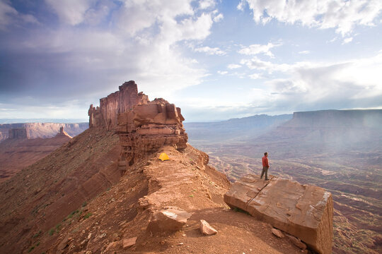 Backpacking under Castleton Tower near Moab, UT. Castle Valley, UT.