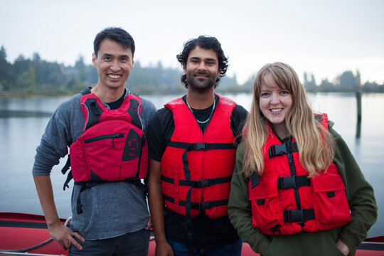 Portrait of researchers working for BC Purple Martin Recovery Program, Crescent Beach, British Columbia, Canada