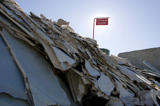 Pile of gypsum board to be recycled.