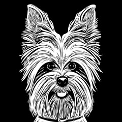 Yorkshire Terrier dog hand drawn line art vector drawing black and white logo pets illustration