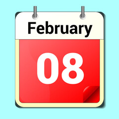 calendar vector drawing, date February 8 on the page