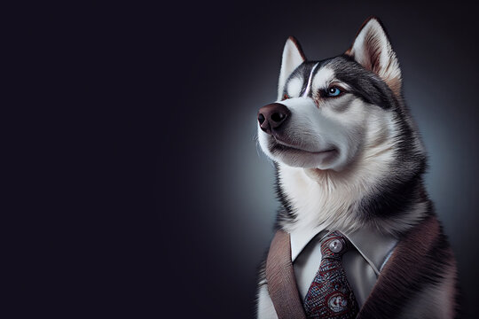 Husky dressed in a formal suit. Generative AI