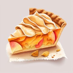 Stylized illustration of a piece of peach pie, isolated, generative AI