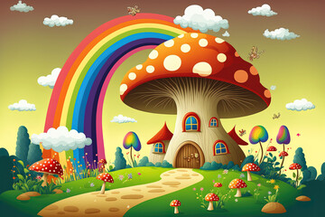 In a fairytale setting, a fungus plant. Generative AI