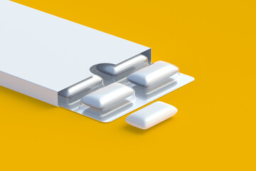 Chewing gum in blister pack. Mint bubblegum. Top view. 3d render