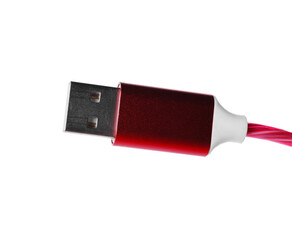 Red USB cable isolated on white. Modern technology