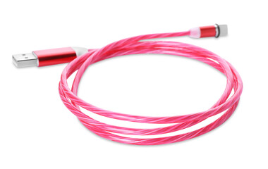 Red USB cable with type C connector isolated on white