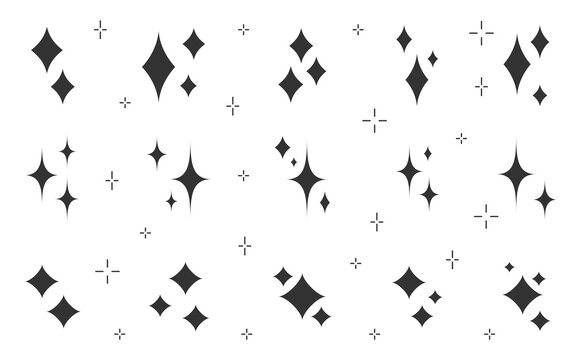 Star sparkle template shape stamp black silhouette set. Sticker stencil blank design handmade imprint sky night magic glow light cosmic glitter abstract decor constellation glitter isolated