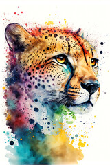 abstract watercolor image of a cheetah, created with Generative AI technology - 559628634