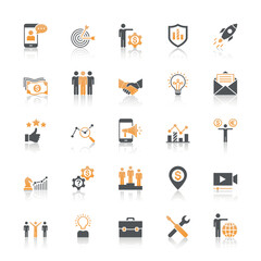 Business And Marketing icons with reflect on white background.