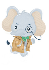 Cute Elefante Detective. Set of 5 detective elephants 