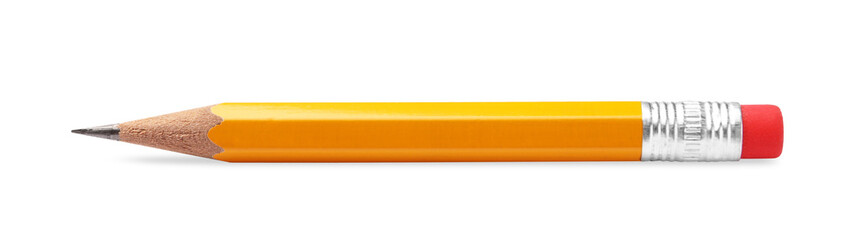 Short graphite pencil with eraser isolated on white. School stationery