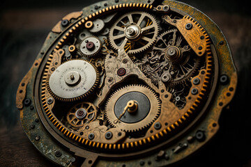 Fototapeta na wymiar The mechanism of a clock, in its entirety. Generative AI