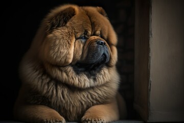 Chow Chow portrait. Relaxing pose indoors. Furry and cute just chilling. 