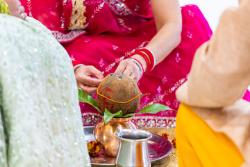 Fototapeta premium Indian Hindu wedding reception ritual items close up
