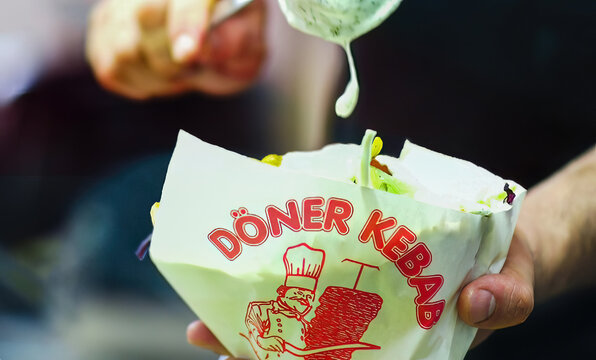 Germany - MAR 27, 2018: Tasty Doner Kebap in Turkish food booth