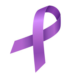 A purple ribbon. Symbol of the fight against cancer. World Cancer Day.  PNG file on a transparent background.