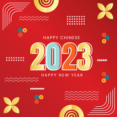 Happy Chinese New Year 2023 cover with modern abstract geometric design and background in retro style. happy new year greeting card banner for typography and 2023 resolutions.