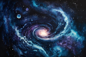 backdrop made of a hand painted watercolor galaxy. Generative AI
