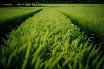 a field of rice plants. Generative AI