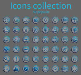 Set of 50 popular icons in gradient. 