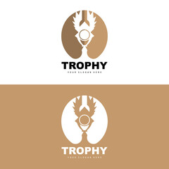 Championship Trophy Logo, Champion Award Winner Trophy Design, Vector Icon Template
