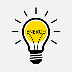 Light bulb icon with ENERGY word inside, concept of electrical energy