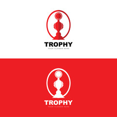 Championship Trophy Logo, Champion Award Winner Trophy Design, Vector Icon Template