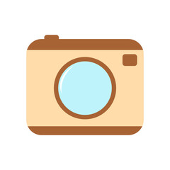 Camera beige. Photocamera icon. Flat vector illustration of photocamera. Isolated on 
white background