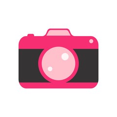Camera pink. Photocamera icon. Flat vector illustration of photocamera. Isolated on 
white background