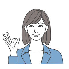 Fototapeta premium OKサインをするスーツ姿の女性 青