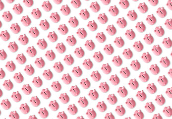 Several piggy banks in a repeating pattern against a white background