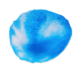 Blot of light blue ink on white background, top view
