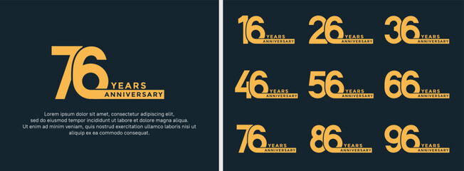 set of anniversary logo style gold color on dark blue background for special moment