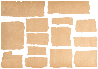 PNG ripped paper pieces isolated on transparent background. Pages cutouts