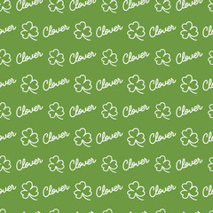 Green Clover Leaves Line Art Vector Seamless Pattern