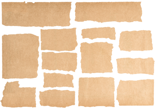 PNG ripped paper pieces isolated on transparent background. Pages cutouts