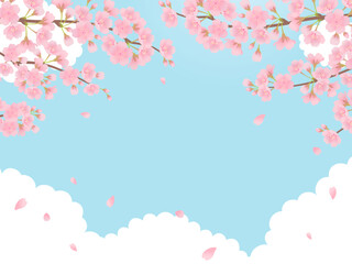 桜と青空の背景フレーム_ベクターイラスト