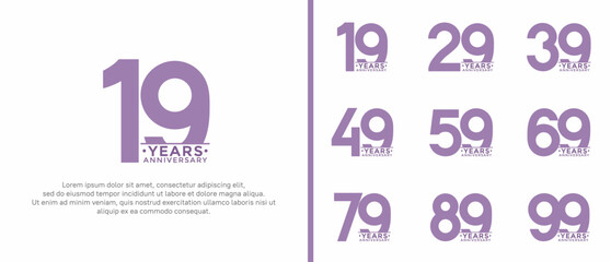 set of anniversary logo style purple color on white background for special moment
