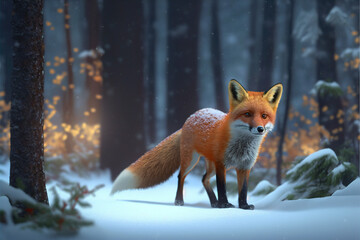Red Fox in winter forest, Generative AI