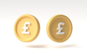 Gold pound sterling coin isolated on white background. 3D rendering, 3D illustration.
