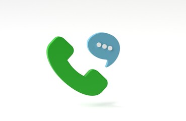 Phone call icon with speech bubble isolated on white background. Telephone receiver simple minimal style. 3D rendering, 3D illustration.