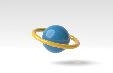 Icon Planet with ring around. Saturn, Jupiter, Uranus or Neptune. 3D render, 3D illustration. Cartoon minimal style