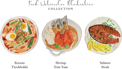 asian food watercolor illustration collection