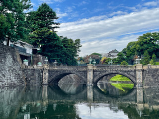 Fototapeta na wymiar 青空と綺麗に映える皇居二重橋前