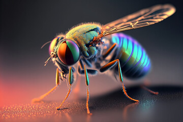An extremely sharp and detailed portrait of fruit fly macro. Generative AI. Detailed fruit fly. Fruit fly macro.