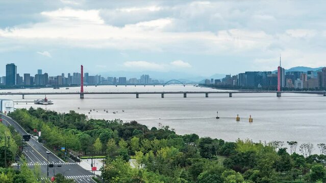 time lapse view of clouds over qiantang river 