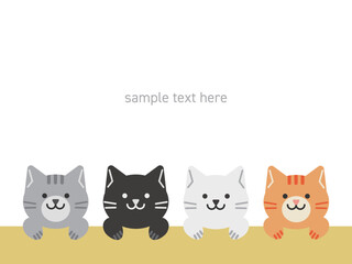 4匹の猫のイラスト　背景素材